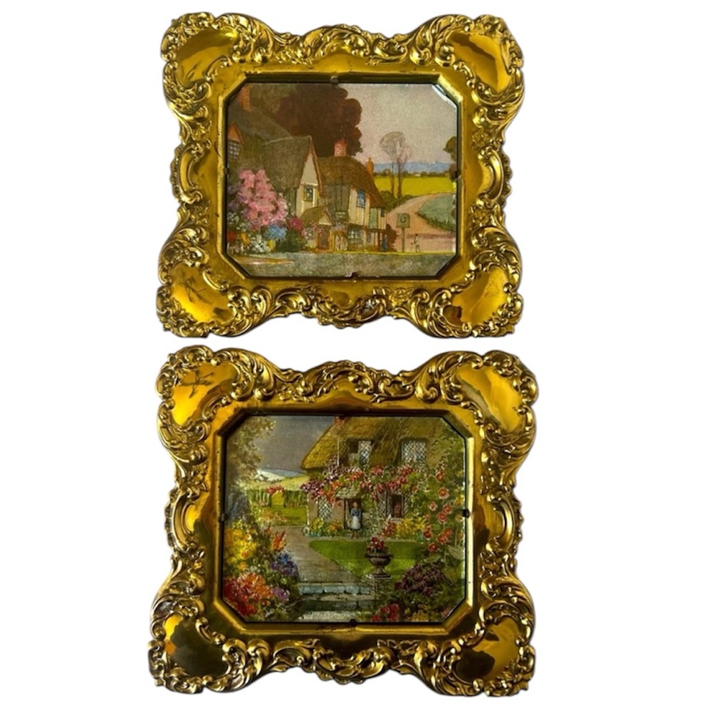 Ornate Gold Framed Cottage Garden Art Prints - Set of 2